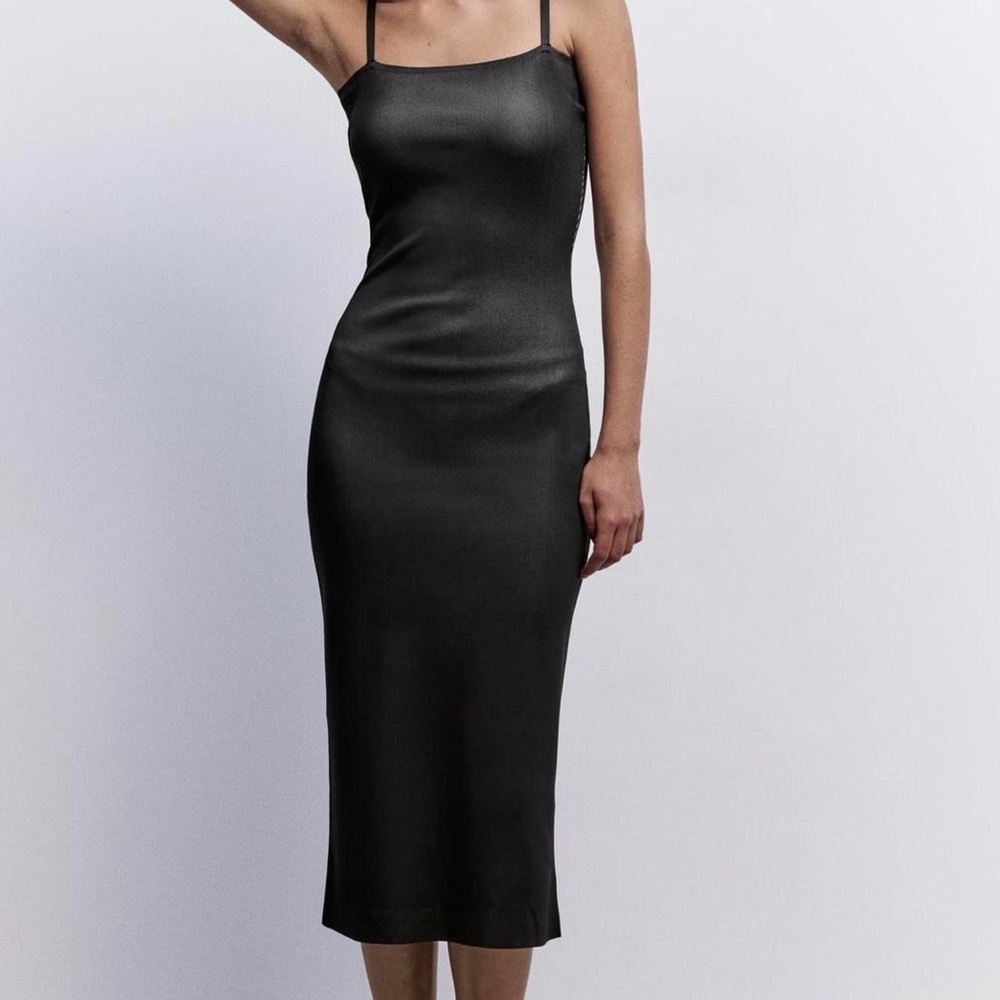 Zara Microribbed Sleek Black Midi Dress